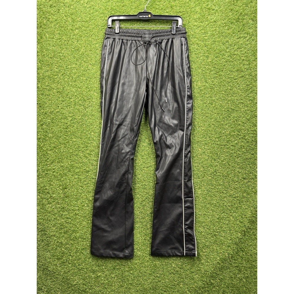 EPTM Pants Mens Small Black Faux Leather Panel Utility Casual Stretch Polyester